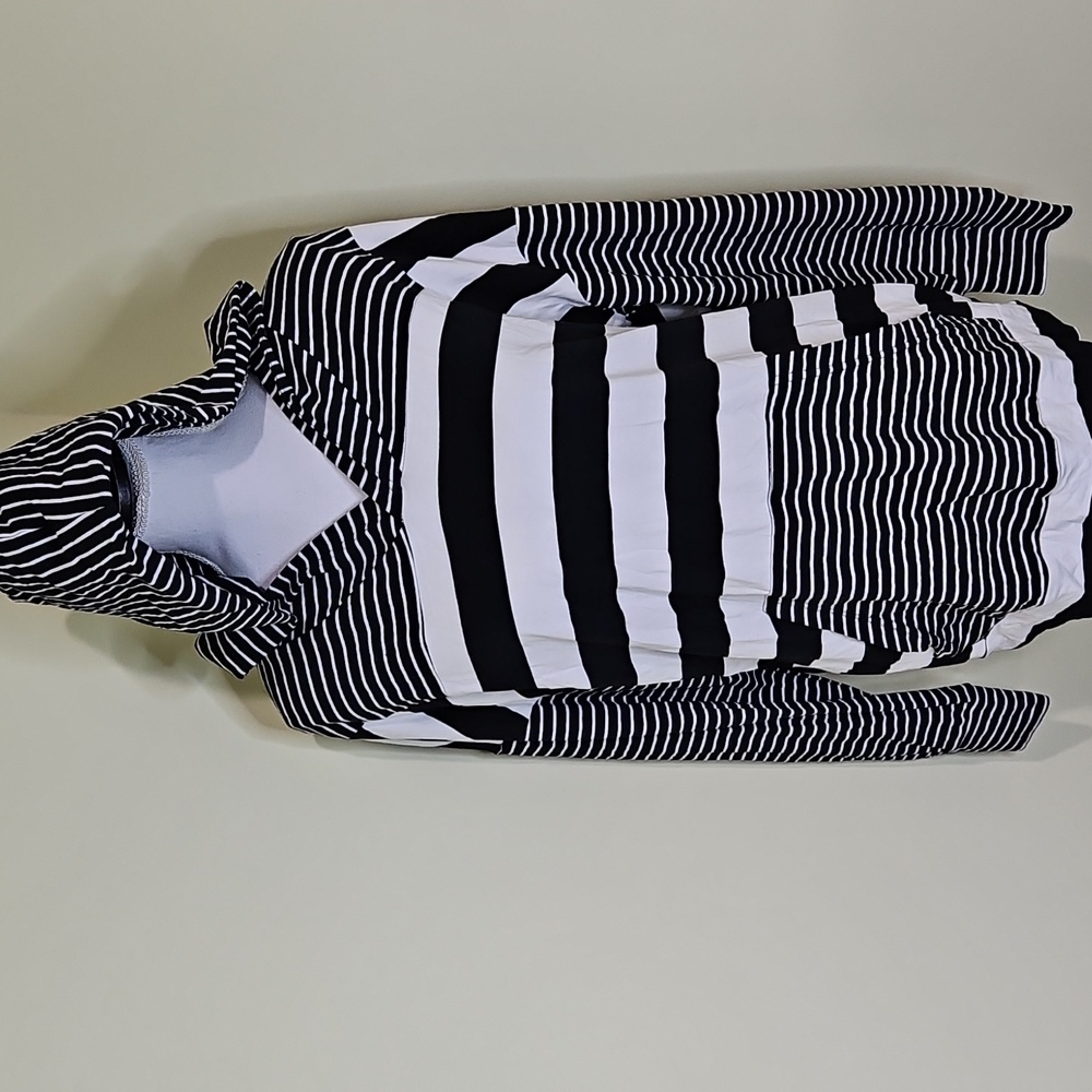 ANDTHEWHY Black and White Striped Hooded Shirt - Picture 4 of 5
